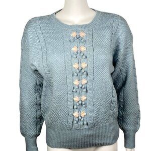 Vintage Carriage Court Cable Knit Sweater Womens Size L Pink Floral Accents